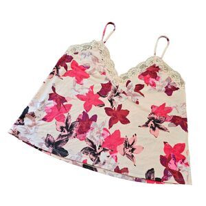EXPRESS Size M Floral Lace Trim Cami Tank Top Blush Pink Red Y2K Lingerie Style